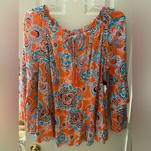 Crown & Ivy Women’s Orange & Acquaintance Long Ruffle Bell Sleeves Size 1X Boho